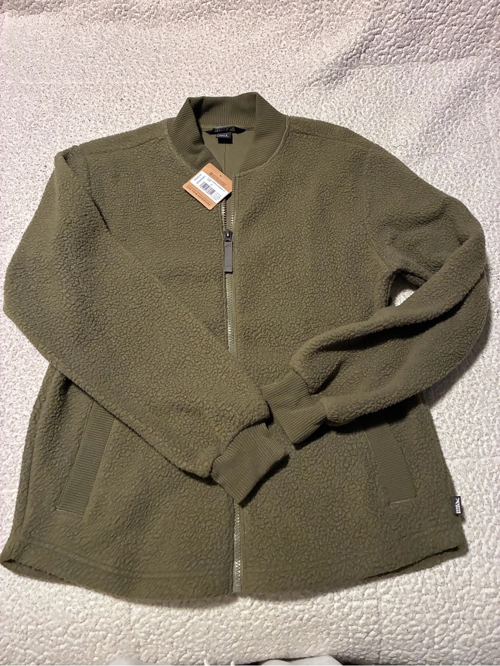 Eddie Bauer Olive Green Sherpa Bomber Jacket, size small, new with tags